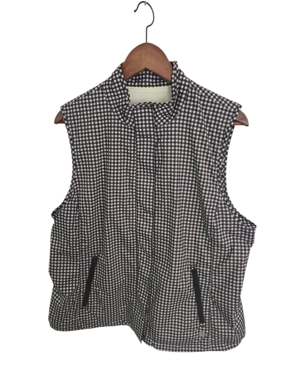 T Talbots Active Vest Gingham Black White Full Zip Size XL P